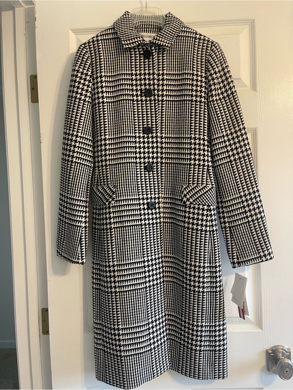 NWT Vtg Noviello-Bloom Black White Houndstooth Glen Plaid Topper Coat Size 4